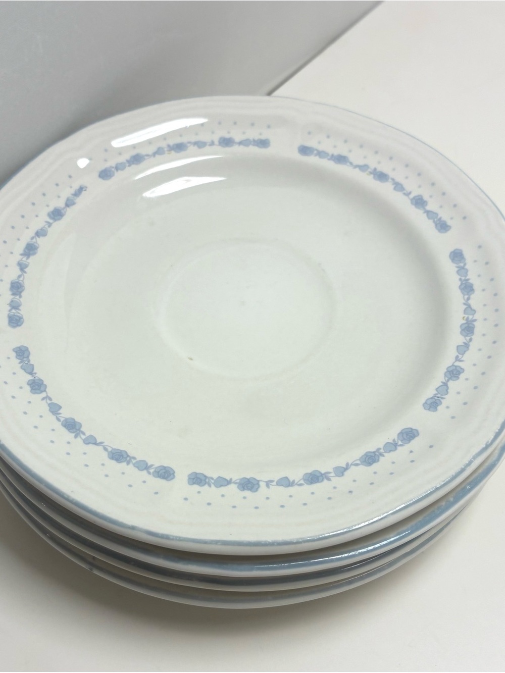 Blue Floral Border Ceramic Salad Plates - Set of 4